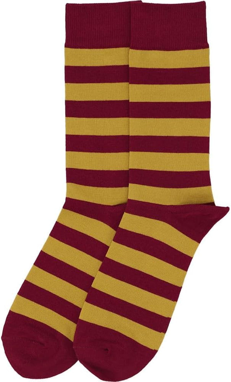 In a trendy argyle design, these socks are perfect for men and young men. Size:8-12, Color: Maroon and Gold Striped.