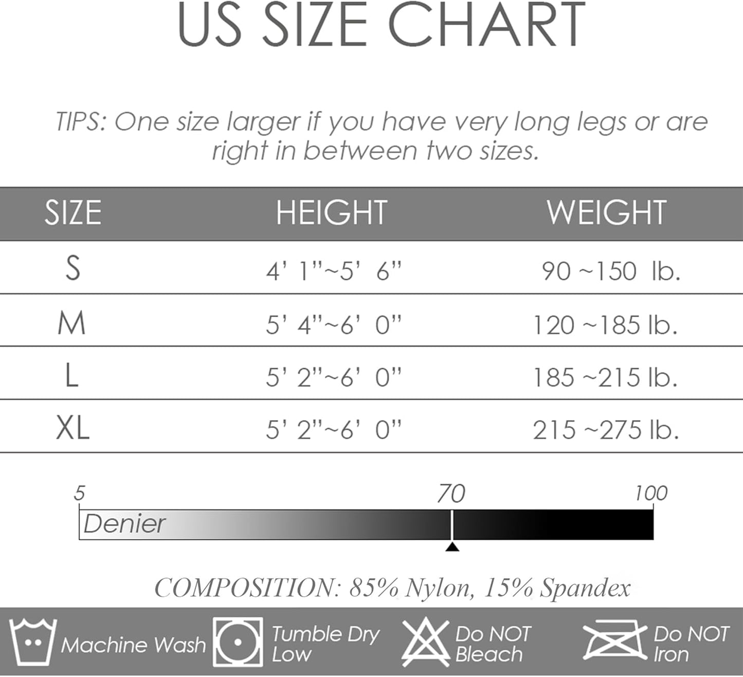Women and Teen Girls Thick Sheer Pantyhose Control Top, Size: Large (Height 5'2"-6'0"; Weight 185-215lbs), Color: Nude