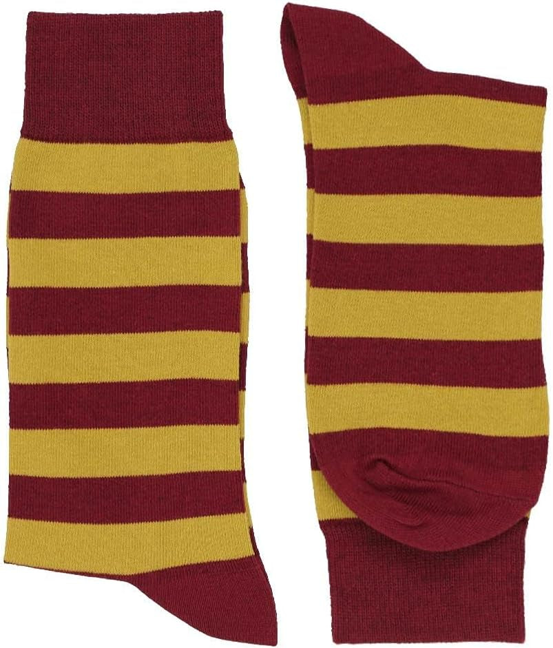In a trendy argyle design, these socks are perfect for men and young men. Size:8-12, Color: Maroon and Gold Striped.