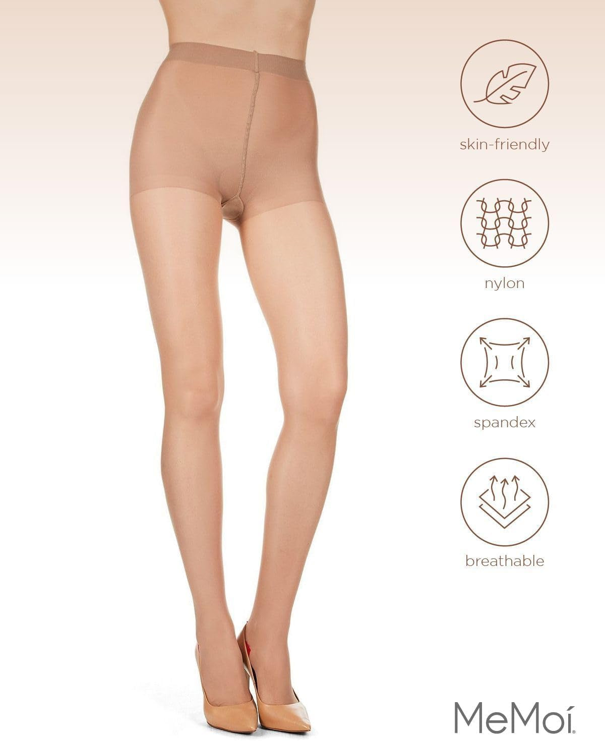 Women and Adolescent Girls Take Charge Size Large (Height 5'6"–6'0"; Weight 160-190lbs) control top hosiery with red back seam and Cuban heels. Color: Nude/Red.