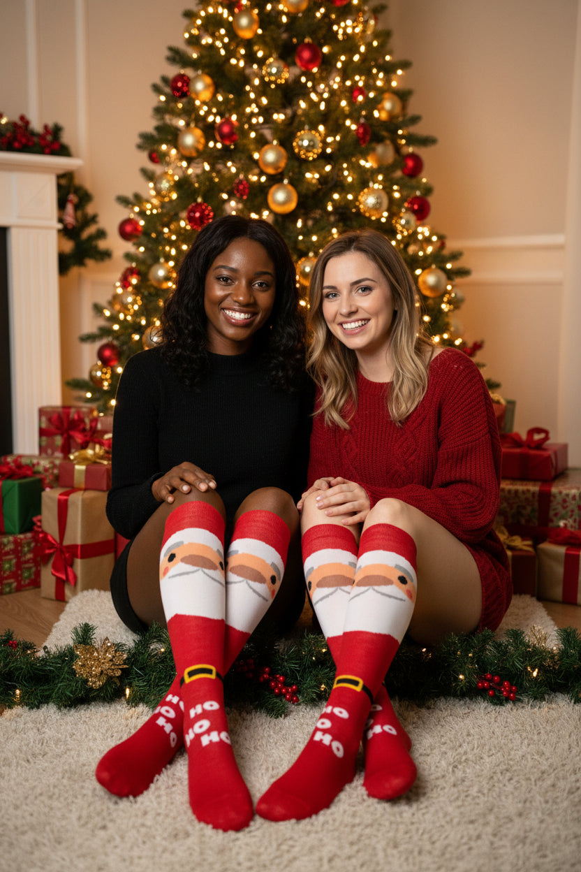 Christmas Holiday Socks – Festive Novelty Stockings with Fun Xmas Patterns Knee Length Socks for young and old men and women.