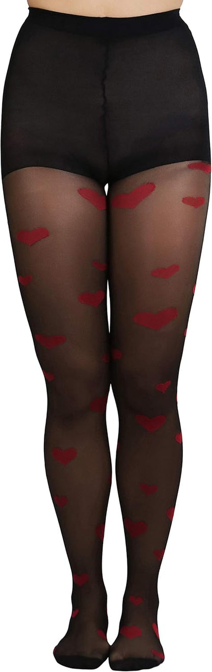 Women’S Valentine Day Themed Opaque Sheer Pantyhose W/Heart Love