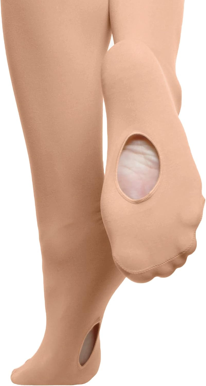 Women and  Teen Girls' Professional-Grade Convertible Ballet Tights, Size: Small-Medium, Color: Tan.