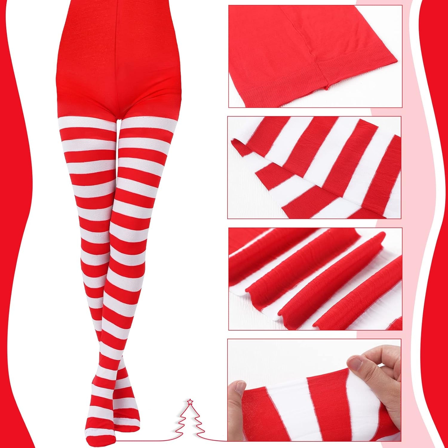 4PCS Striped spandex tights are a popular choice for women and young ladies to wear throughout the Christmas season. One Size:  fits height: 61-68.9; weight: 88-160 lb.  Stripes of holiday color.