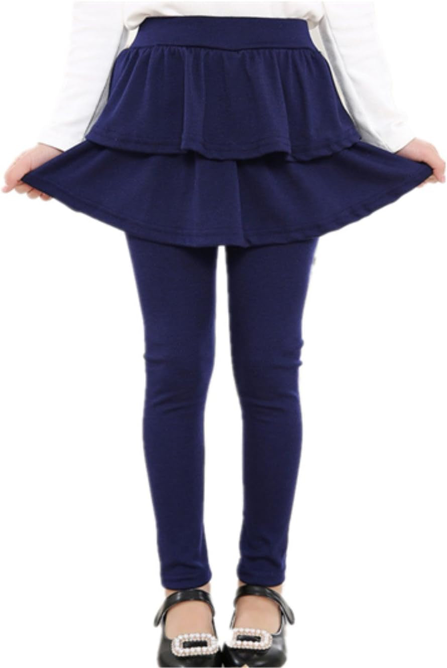 Toddler girls' stretchy cotton pant skirt with a little ruffle and footless leggings set.  Size:6-7Y: Height: 45.3-29.2; Waist: 18.1-28.4), Color: Blue.