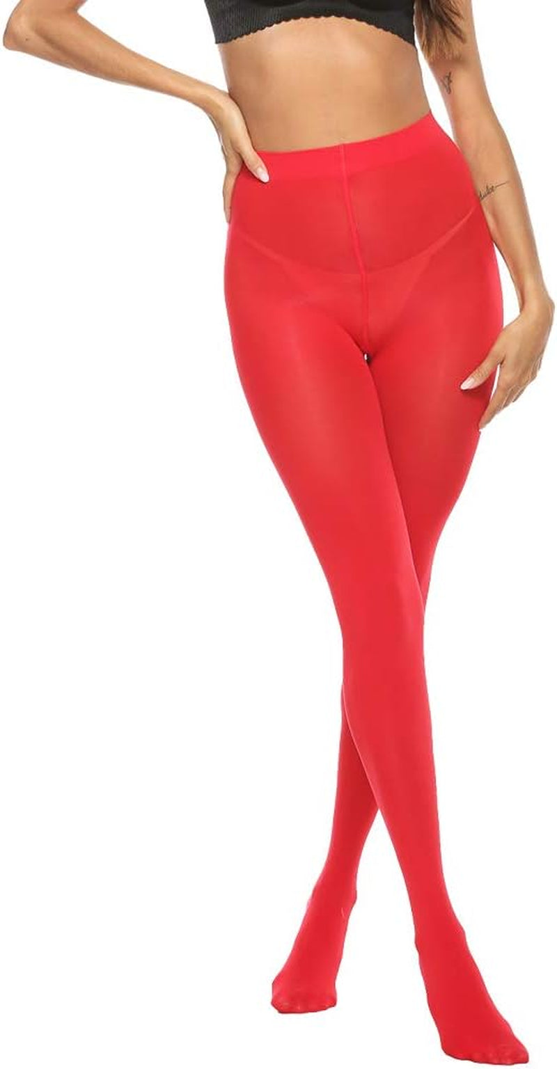 Women and Teen Girls  Solid Color Semi Opaque Soft Stretch Footed Tights.  Size: Medium-Large ( Height 5'3"-5'11"; Weight 121-176lbs).Color: Red.