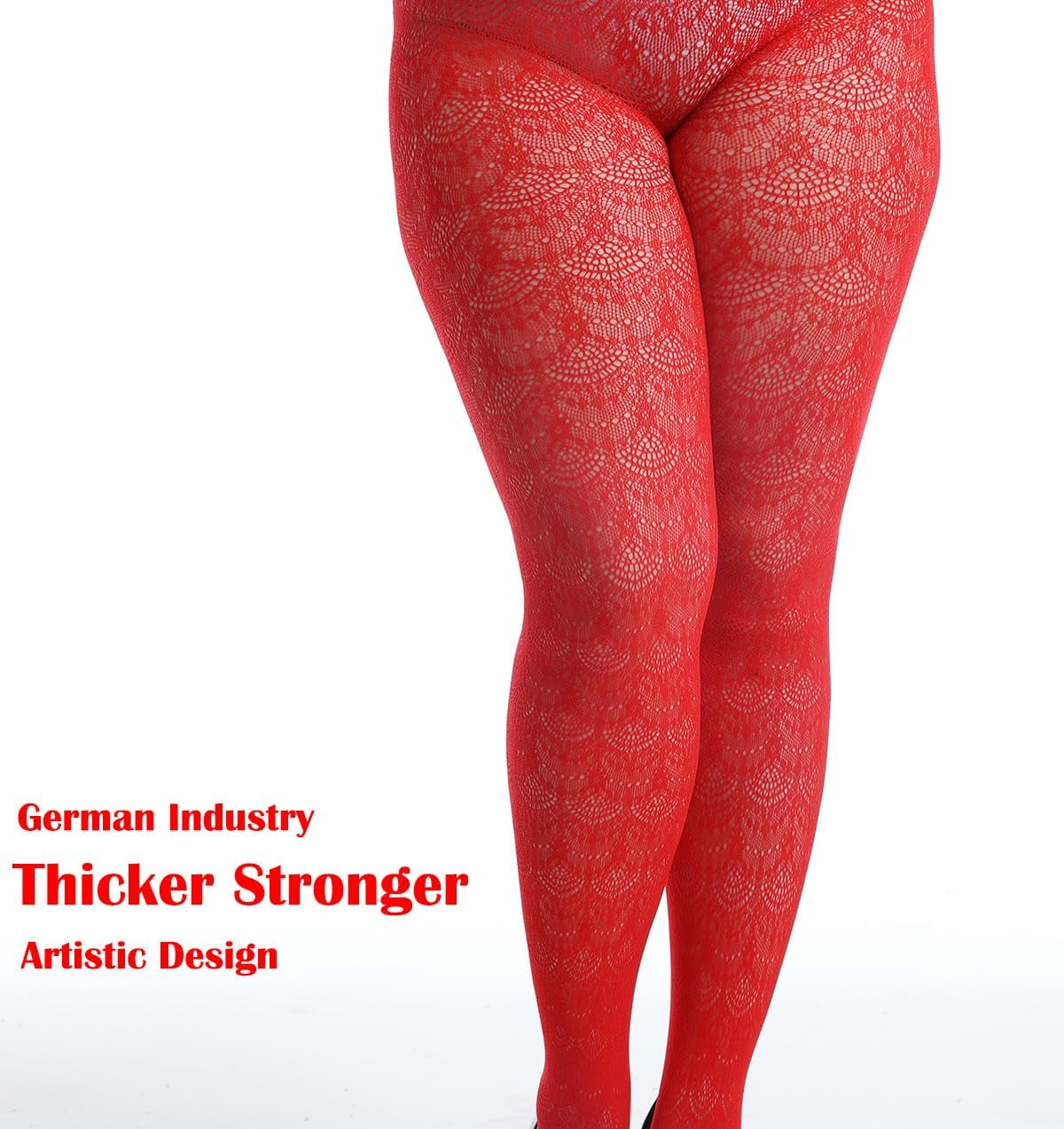 One-Size-Fits-All Patterned Hollow-Out Knitted High-Waist Chiffon Lace Fishnet Stockings for Women and Teen Girls: One Size Stature: 5 feet, 5 inches to 5 feet, 11 inches; Weight: 100 to 180 pounds. Color: Red