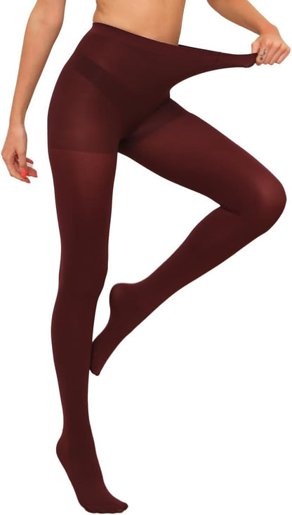 Women and Teenage Girls Opaque Thick sheer pantyhose control Top , Medium (Height 5'4"-6'; Weight 120-185 pounds). Color: Wine red.