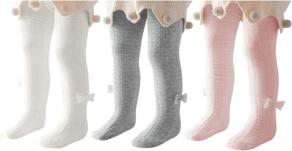 Wear these adorable girls' infant soft seamless warm tights with all of her beautiful outfits. Size: 6-12 months, Color:  F White, Light Grey, Pink With Bow.