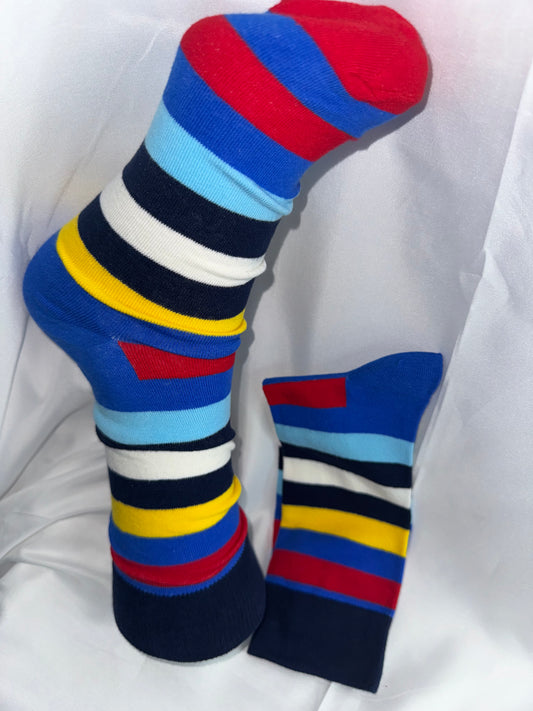 Men and teen boys add a refined touch to your look with our striped crew and knee-length socks.