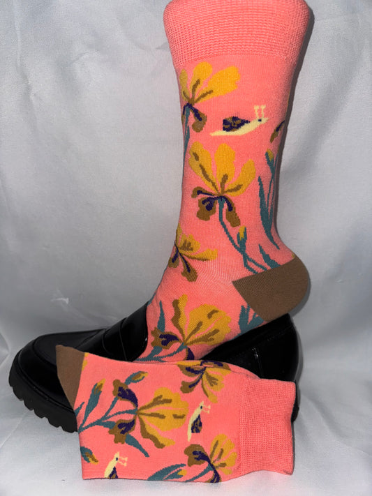 Colorful sock set for women and teenage girls, with fun designs. The socks come up to the middle of the calf and are in sizes 5 to 7.