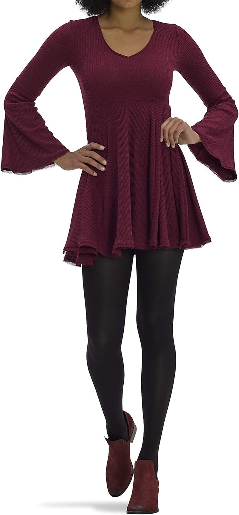 Black/Port Royale Super Opaque Control Top Tights for Women and Teen Girls, Size Large.