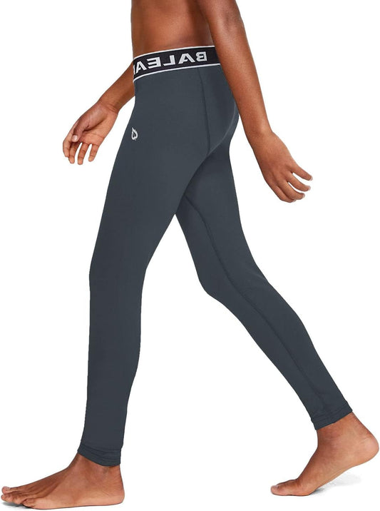 All-season indoor/outdoor compression leggings for youth boys. Size Medium: Height 4'5"-4'10", Weight 25.5"-27", Color: Solid Gray; Ages 10-11Y. 