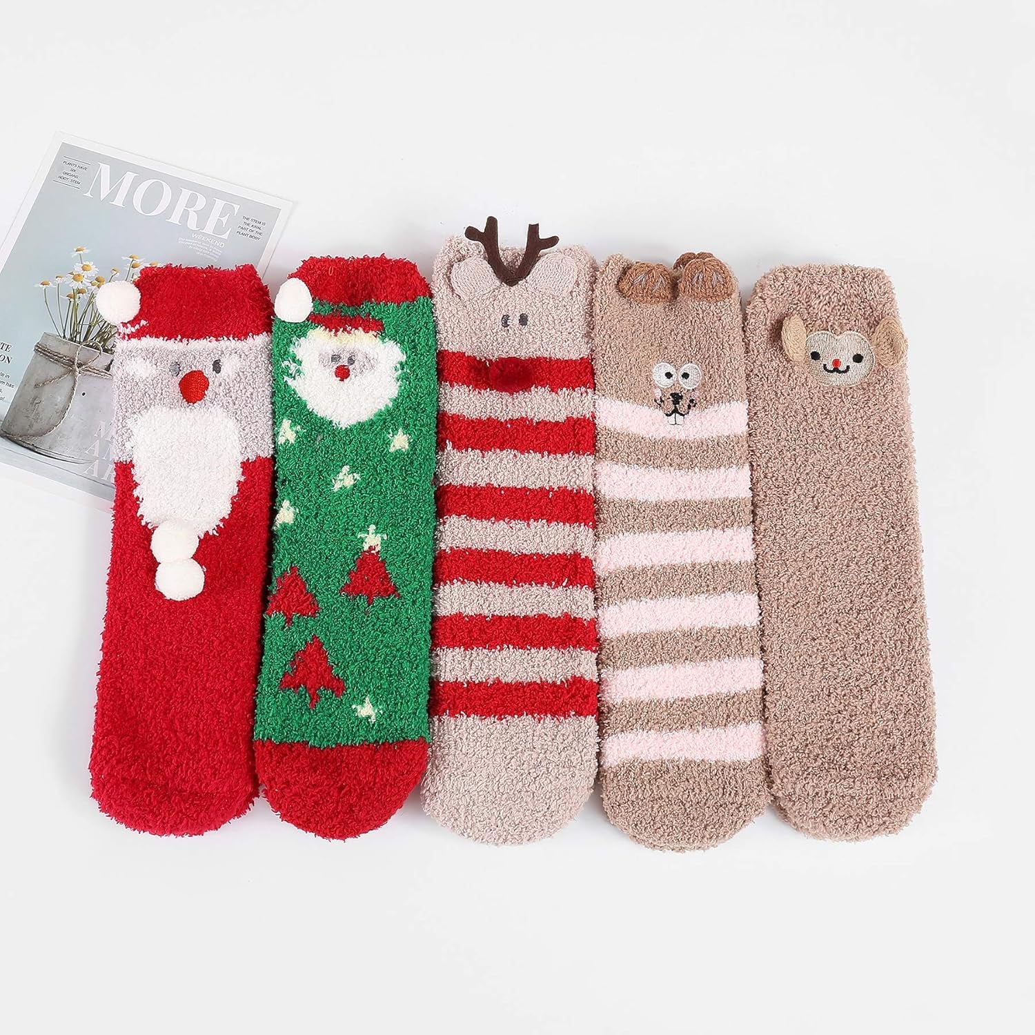 Females and Adolescent Girls Protect your entire foot from the chill with a pair of fuzzy socks that reach up above the ankle.  One Size, S5/Christmas Series Color