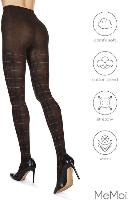 Sweater Tights with a Plaid Tartan Pattern for Women and Teen Girls. Color: Brown Heather, Size: Medium/Large.