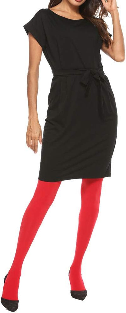 Women and Teen Girls  Solid Color Semi Opaque Soft Stretch Footed Tights.  Size: Medium-Large ( Height 5'3"-5'11"; Weight 121-176lbs).Color: Red.