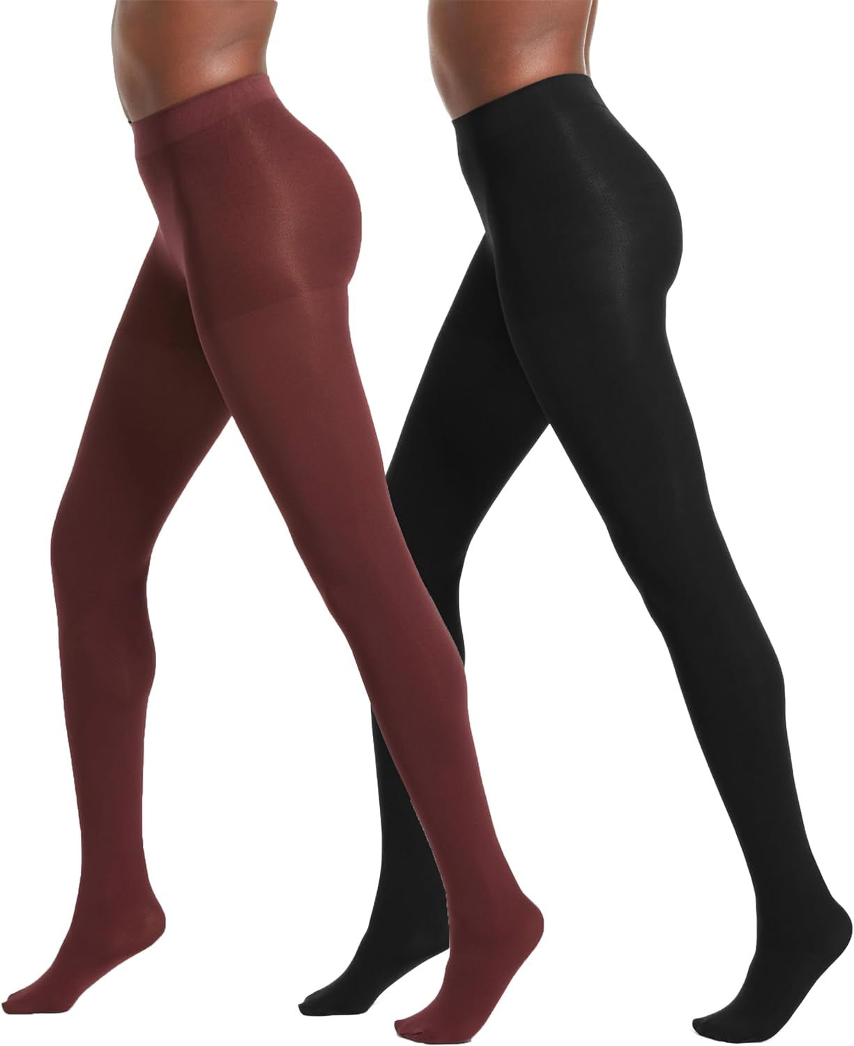 Black/Port Royale Super Opaque Control Top Tights for Women and Teen Girls, Size Large.