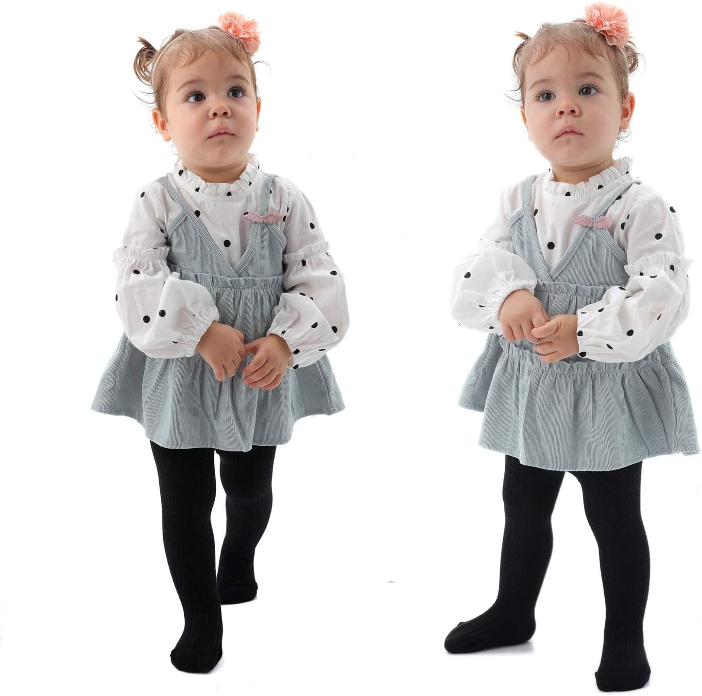 Three-Piece Cotton Tights with Cable Knit Detail for Infant Girls. Age Range: 3-6 months; Available Colors: Black, White, and Grey.