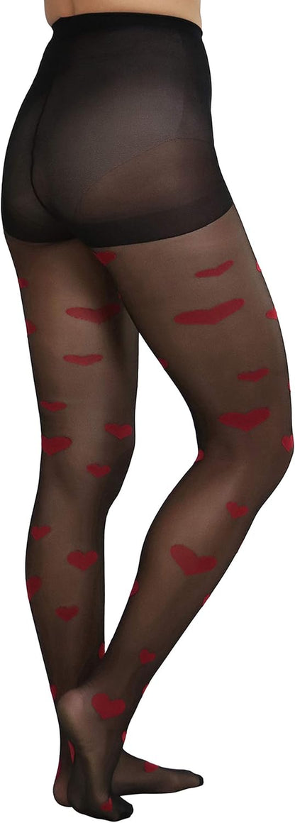 Women’S Valentine Day Themed Opaque Sheer Pantyhose W/Heart Love