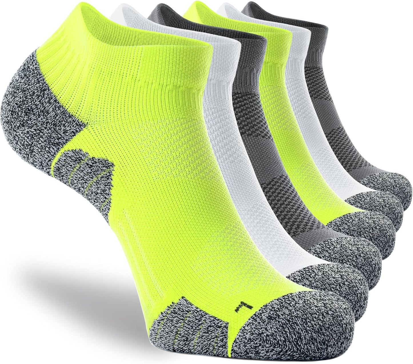 Unisex Cushioned Compression Athletic Ankle Socks Multipack, Size: Medium, Color: 6-pairs (Charcoal2,lime-green2,white2)