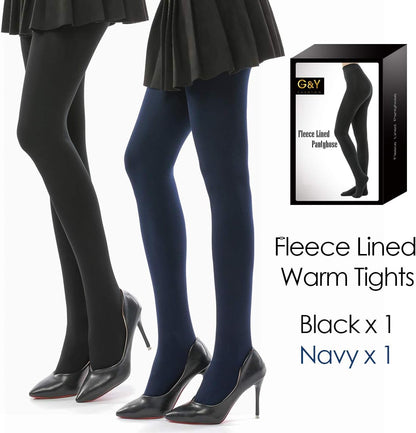 Two fleece-lined tights for women and teen girls. Size: Small/Medium-90-140lbs-4'9"-5'4",  Color: Black/Navy Blue.