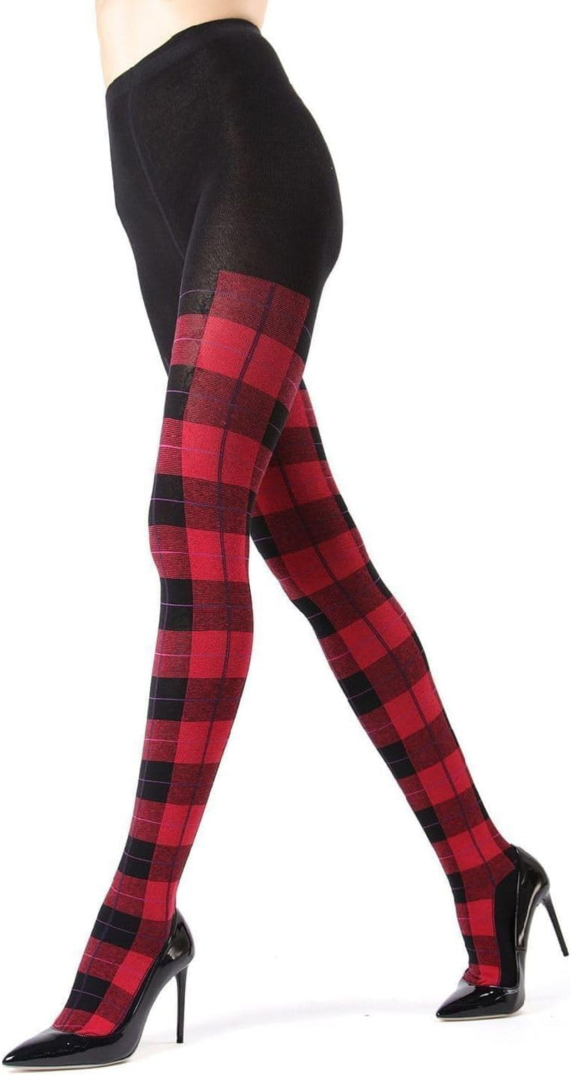 Red Plaid Tartan Sweater Tights for Women, Teen Girls, Size Small to Medium.