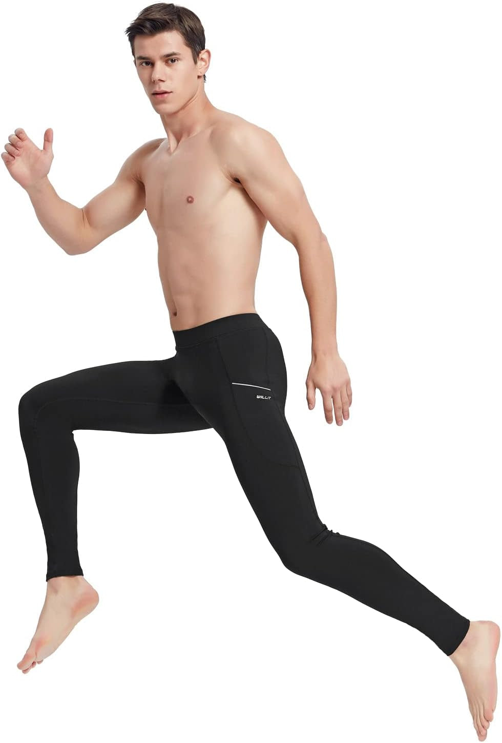 Active Yoga Leggings for Indoor and Outdoor Activities for Men and Young Men. Black, size large (height 5'8"–5'9", waist 35"–37", 150–160 pounds).