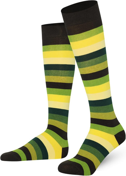 A perfect complement to your collection are these Unisex Knee High Stripe Socks. Size: 8–11; Color: Multi-Green stripes.