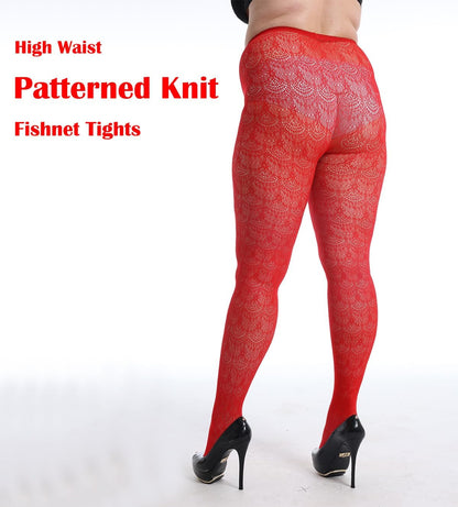 One-Size-Fits-All Patterned Hollow-Out Knitted High-Waist Chiffon Lace Fishnet Stockings for Women and Teen Girls: One Size Stature: 5 feet, 5 inches to 5 feet, 11 inches; Weight: 100 to 180 pounds. Color: Red