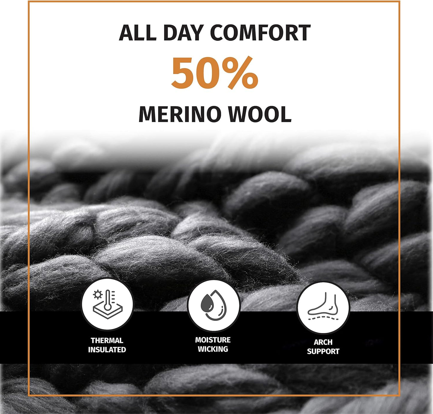 Men'S Hiking Crew Merino Wool Socks 6 Pairs Lightweight, Size 8-12, Blue, Black, Brown