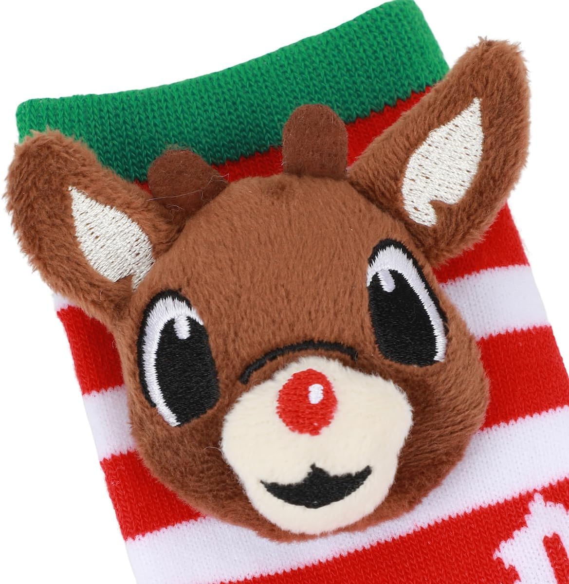 Creative pattern that features the Red-Nosed Reindeer, these festive crew socks Kids 2-Pair, Size: fit kids' sock sizes 7-9 and shoe sizes 10-4,  