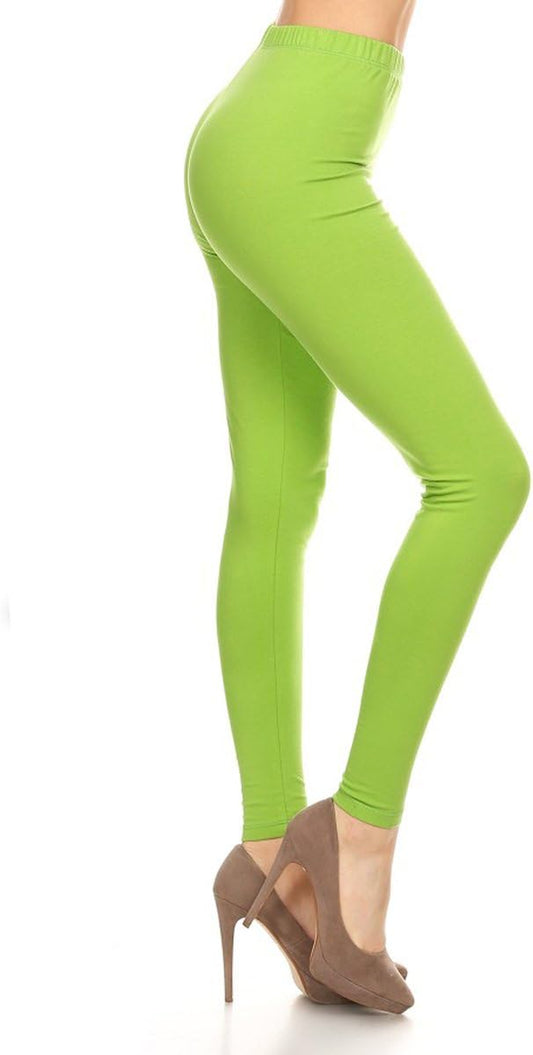 Wearing these cotton solid leggings will bring out your best features. Color: Cotton-Lime, Size: Medium.