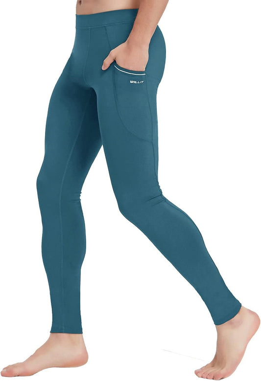 Active Yoga Leggings for Indoor and Outdoor Activities for Men and Young Men. Color: Dark Blue, Size Medium (height 5'6"-5'7", waist 32.5"-34.5", 135-145 pounds). 