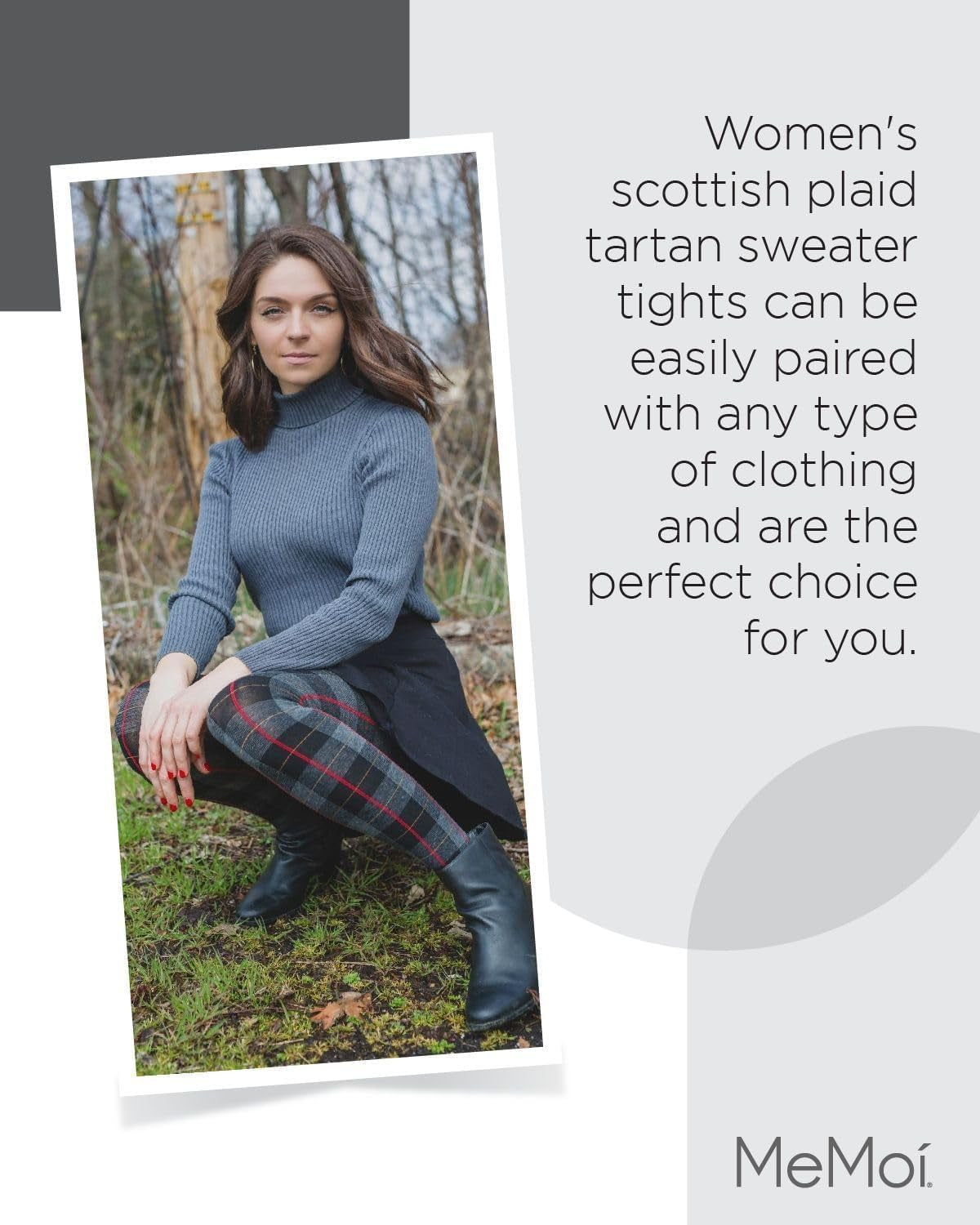 Sweater Tights with a Plaid Tartan Pattern for Women and Teen Girls. Color: Brown Heather, Size: Medium/Large.