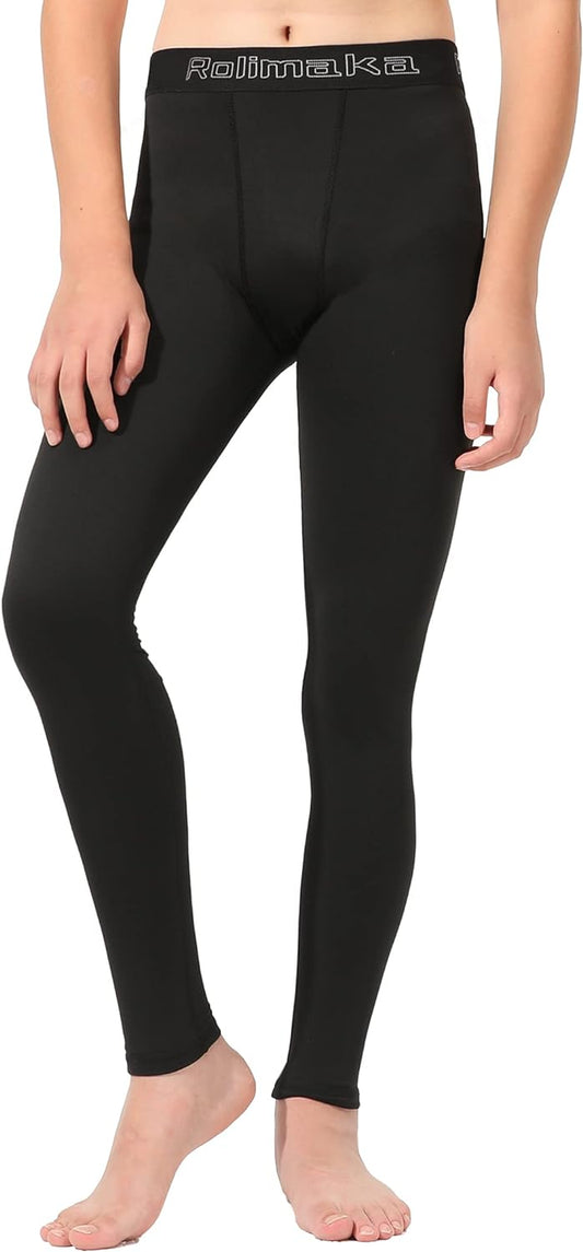  Youth Boys' Compression Leggings Tights: 3-piece Set for Indoor/Outdoor Use.  Black, size small 7-8 (age 8–9 years, waist 24–25 inches).