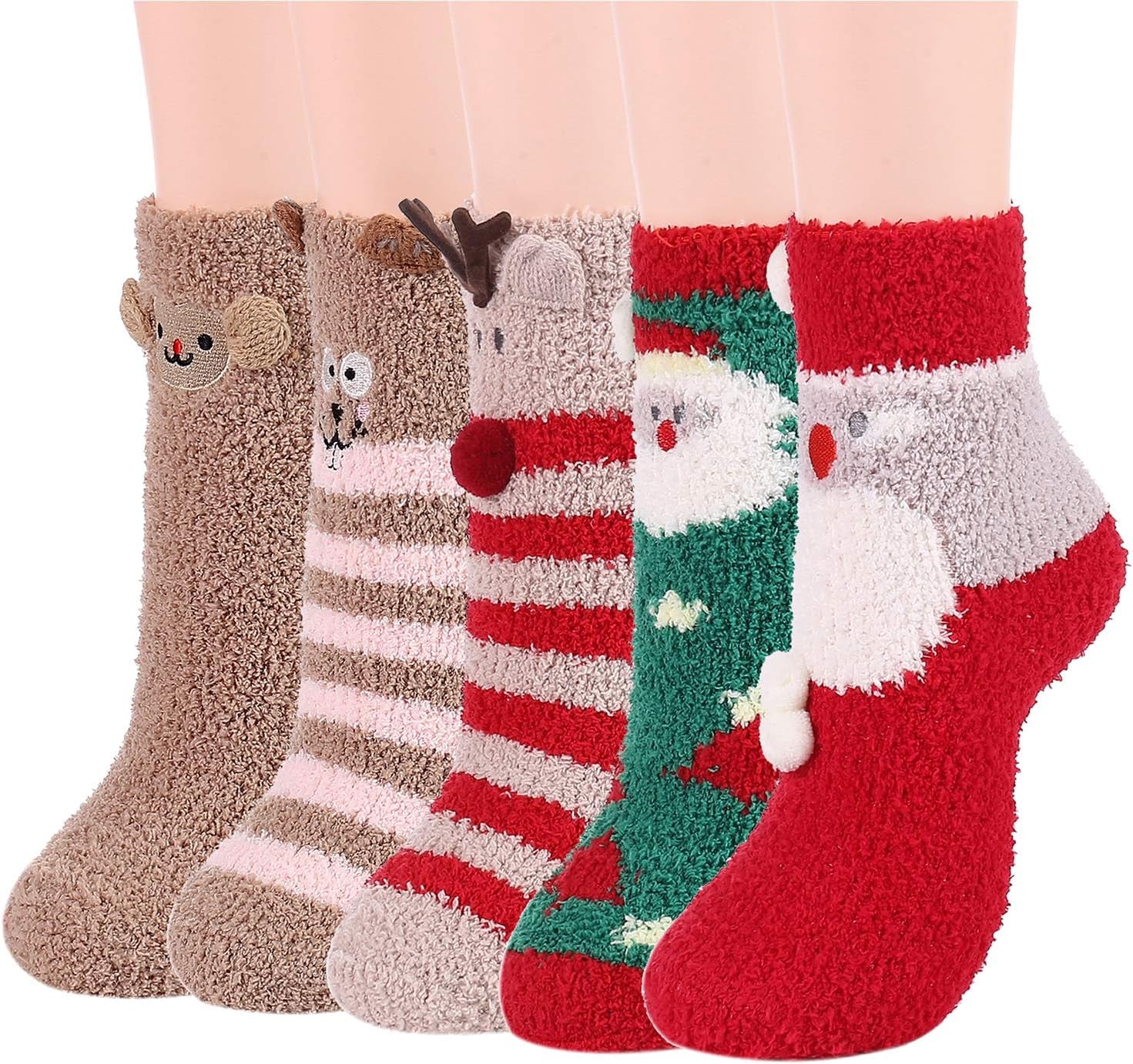 Females and Adolescent Girls Protect your entire foot from the chill with a pair of fuzzy socks that reach up above the ankle.  One Size, S5/Christmas Series Color