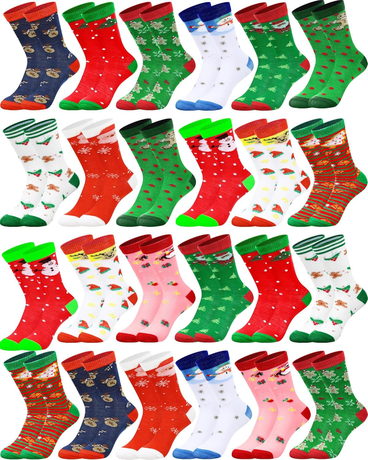 24 Pairs Kids Christmas Socks Colorful Creative Holiday Crew Socks Children Cute Socks Christmas Gift for Boy Girl