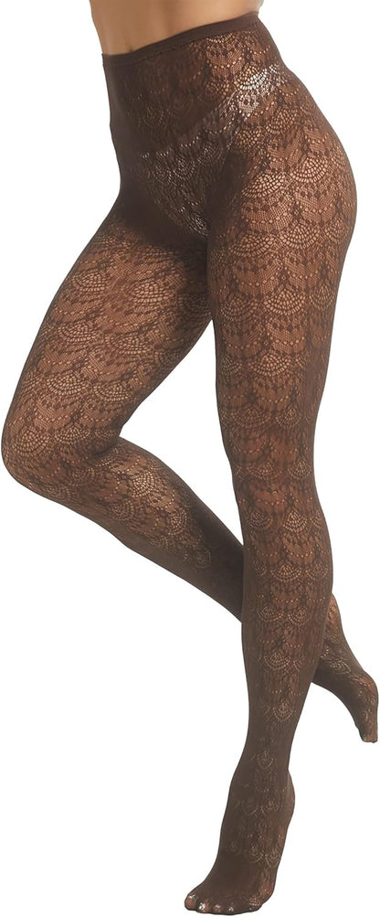 Women Patterned Tights Hollow Out Knitted Pantyhose High Waist Chiffon Lace Fishnet Stockings