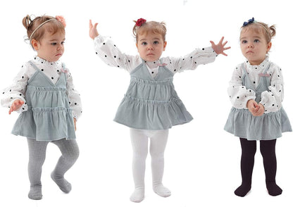 Three-Piece Cotton Tights with Cable Knit Detail for Infant Girls. Age Range: 3-6 months; Available Colors: Black, White, and Grey.