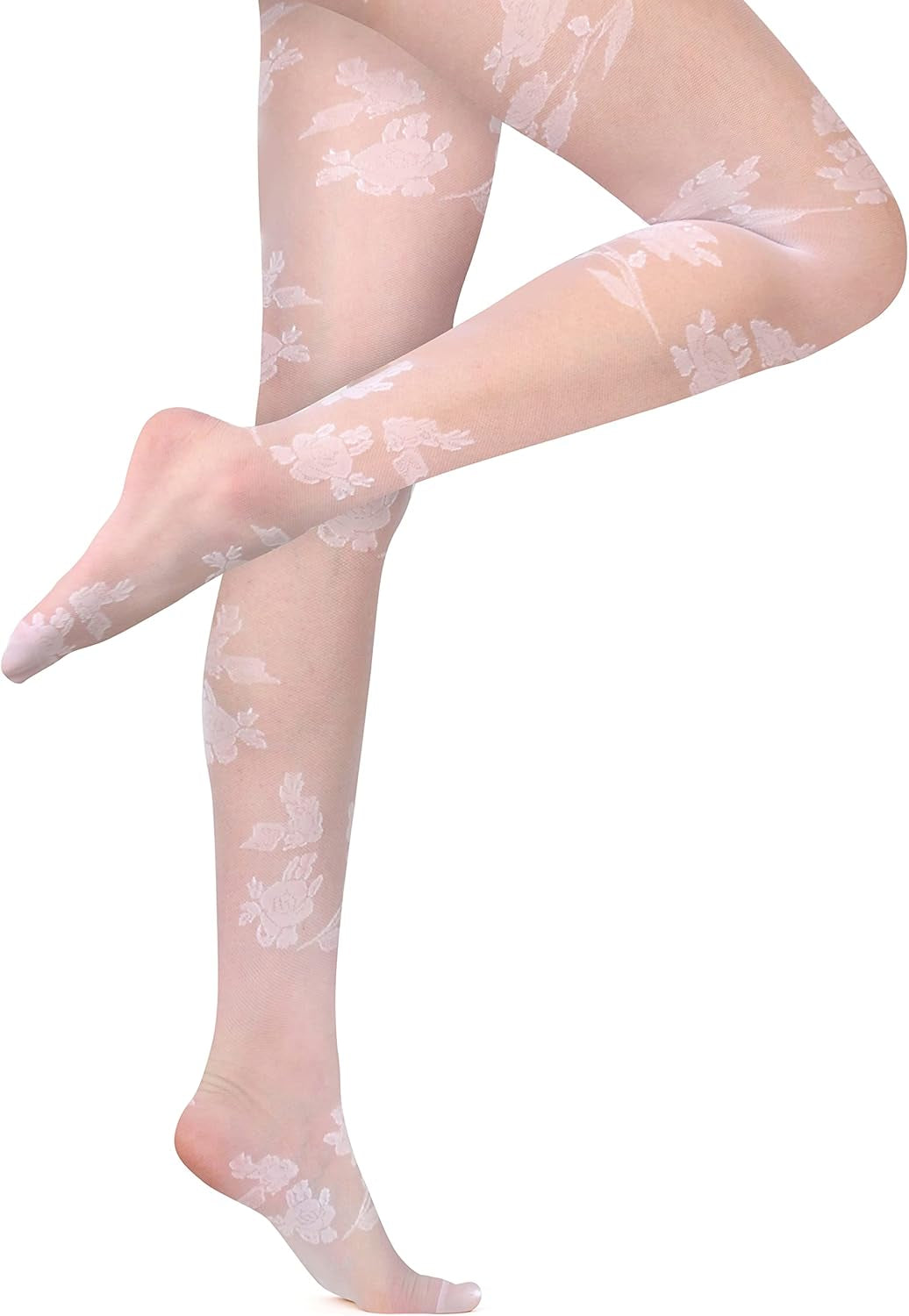 Pantyhose for Women and Teen Girls, Translucent High Waist, One Size (height 5'4"-5'8"; weight 160-173lbs), Color: White Rose