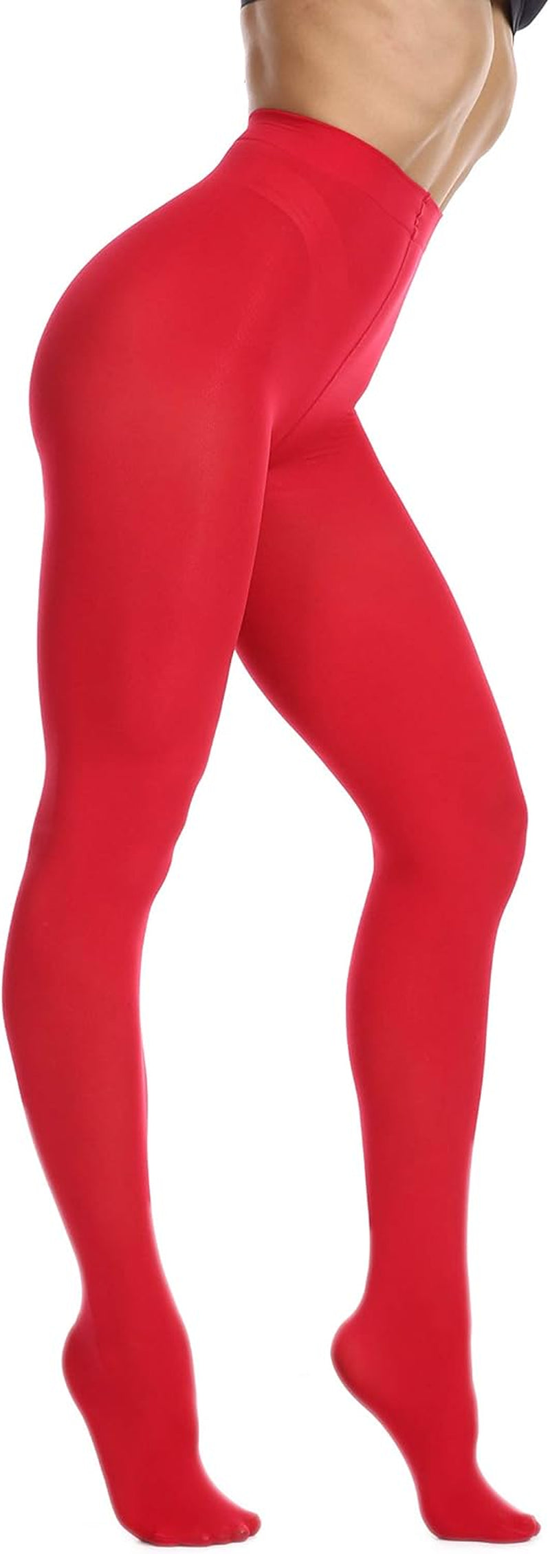 Women and Teen Girls Soft Semi Opaque Solid Red Footed Pantyhose, Size:  Large - X-Large : Height : 5'3"-5'11" , Weight: 120~ 180 lbs ; Color: Red.