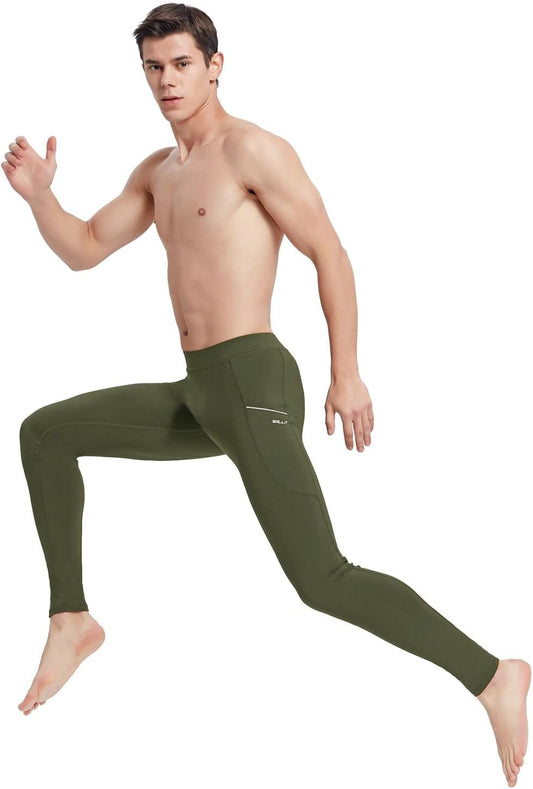 Active Leggings for Men and Young Men for Indoor and Outdoor Activities.  Gray in Army Green, Size Medium.