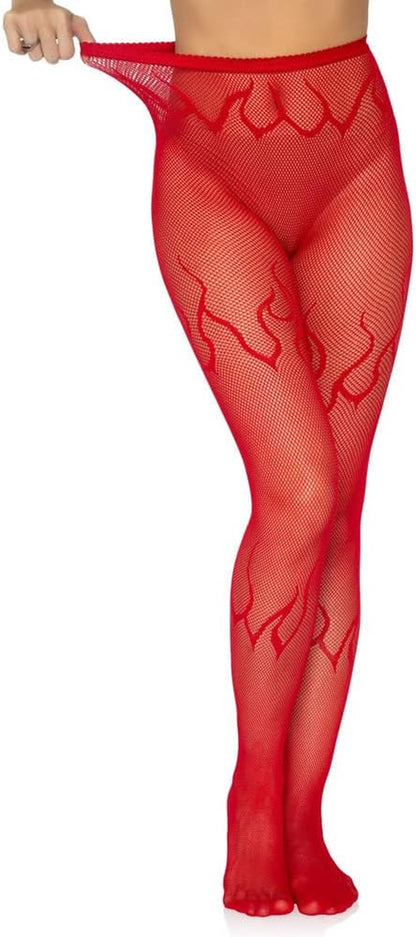 Women and Teen Girls Fishent  Stocking with Red Flame,  Size Large: suitable for women who are 5'0" - 5'8" tall and weigh 100-180 lbs. Color: Red 