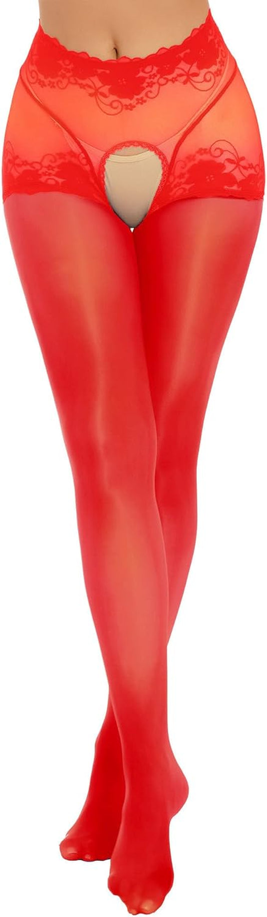 Women and Teen Girls  Solid Color Semi Opaque Soft Stretch Footed Tights.  Size: X-Large .Color: Red.