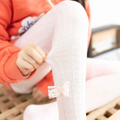 Wear these adorable girls' infant soft seamless warm tights with all of her beautiful outfits. Size: 6-12 months, Color:  F White, Light Grey, Pink With Bow.