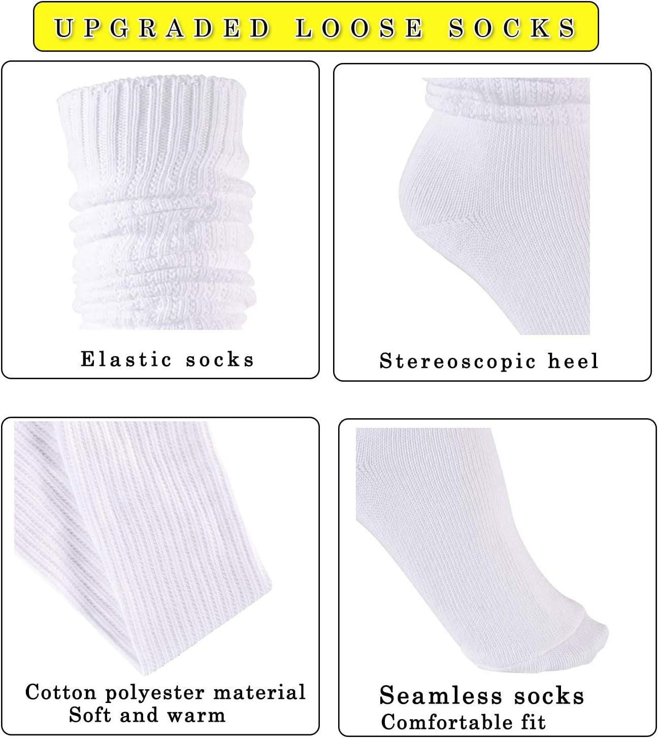 White Bubble Slouch Socks for teen girls and girls' legs, 15.7-70.9 Inches