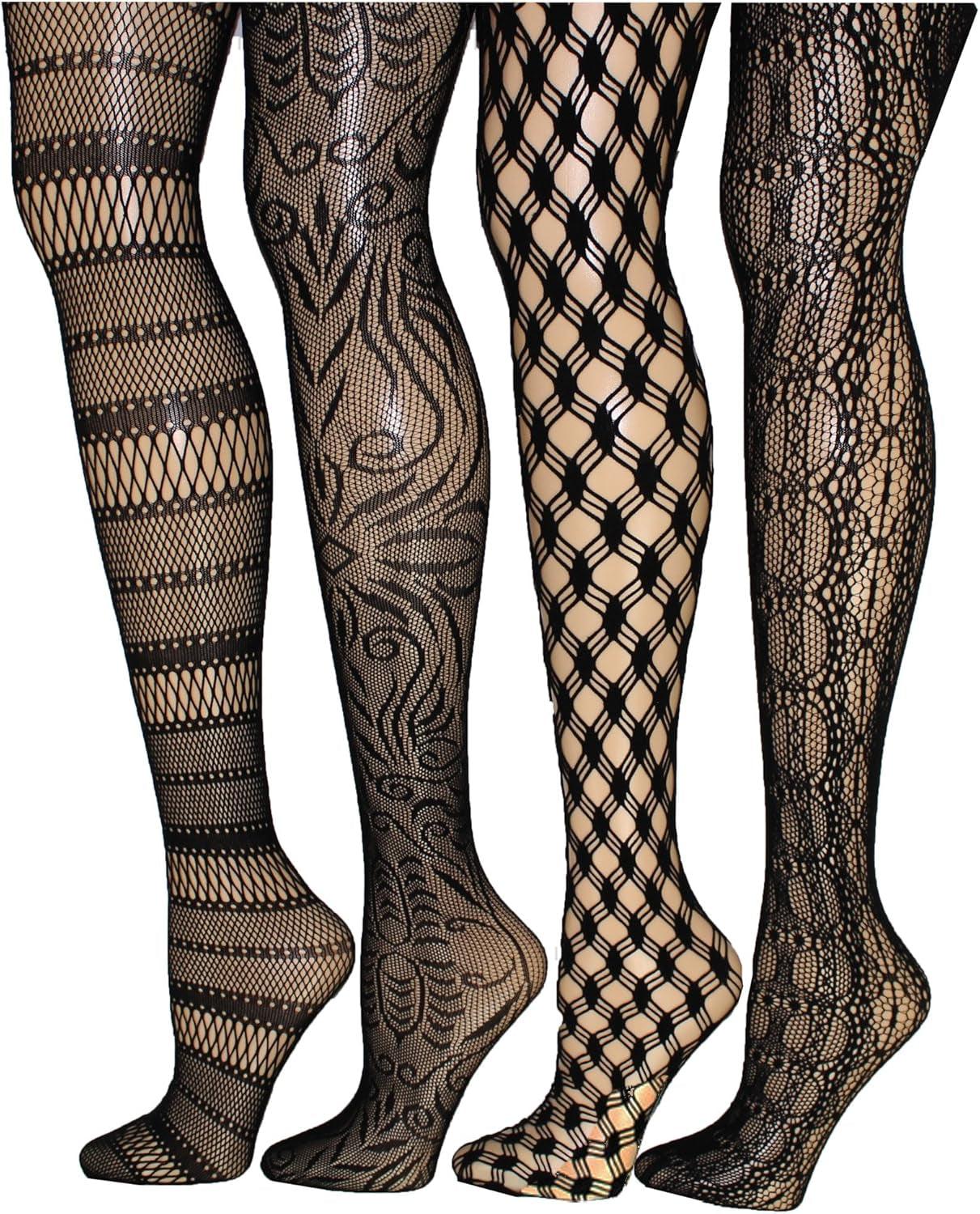 Fishnet Ladies and Teenage Girls Fishnet Stockings - Size: Medium-Large (Height 5'4"-5'9"; Weight 140-170lbs), 4 pieces per pack; Color: Black 4 Pack 