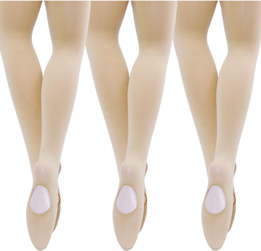 3 Pairs of Nude Solid Color Comfortable Convertible Ballet Tights for Women and Teen Girls, XX Large.