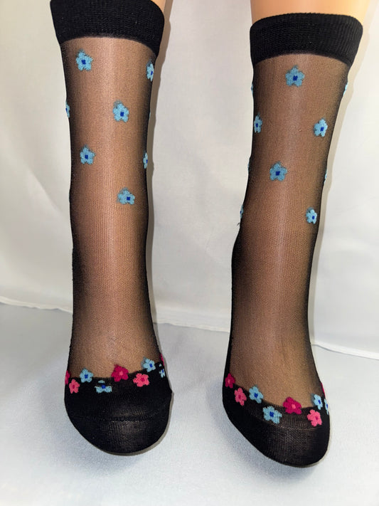 Women's and Teen Girls' black sheer ankle's socks.