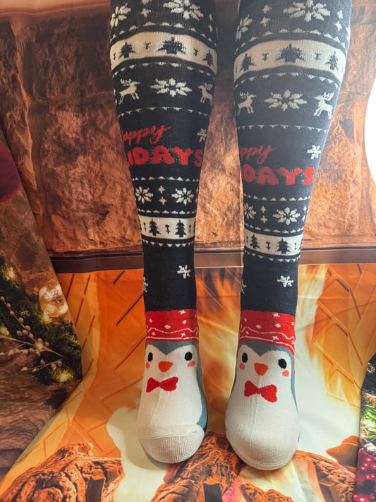 Christmas Holiday Socks – Festive Novelty Stockings with Fun Xmas Patterns Knee Length Socks for young and old men and women.